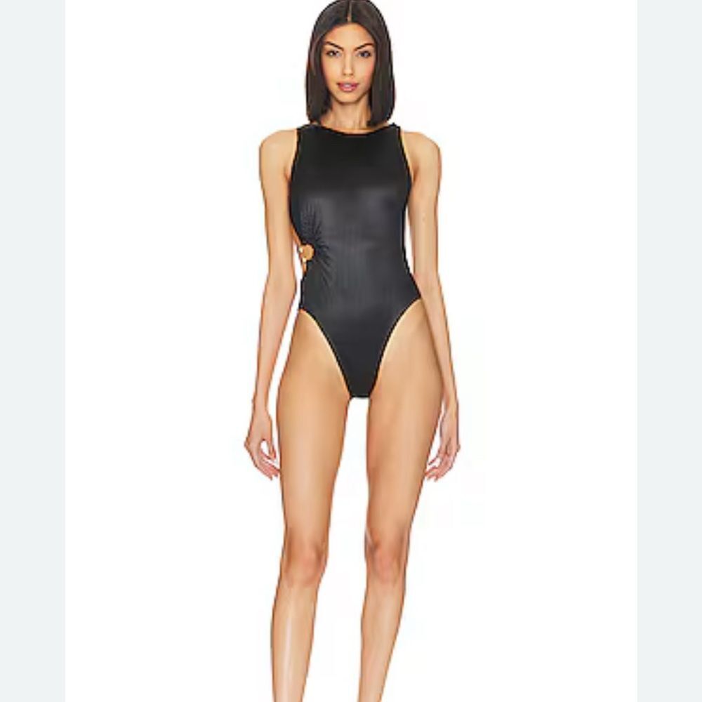 NWT Boamar Tracy High Cut Cutout One Piece Swimsuit Black L